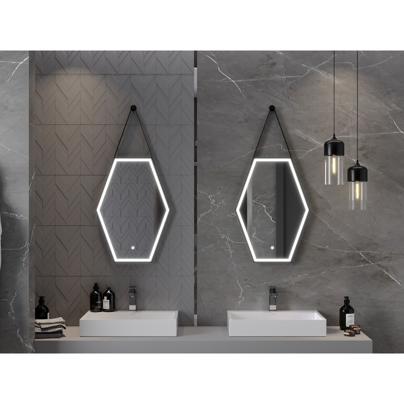 Mexen Orla beleuchteter Badezimmerspiegel 50 x 70 cm, LED 6000K, Antibeschlag, schwarzer Rahmen - 9815-050-070-611-70