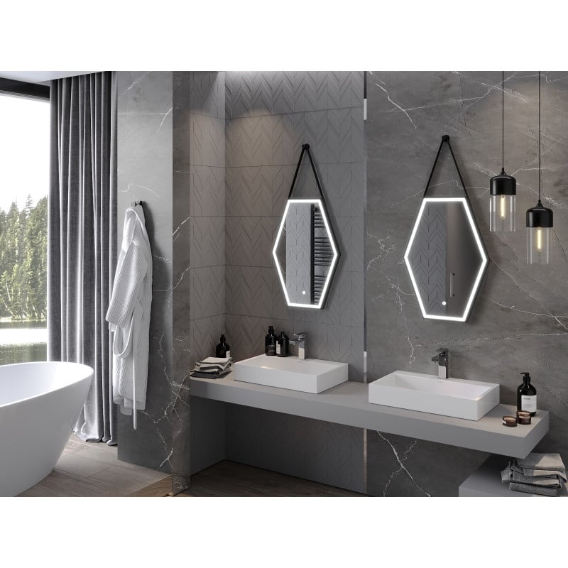 Mexen Orla beleuchteter Badezimmerspiegel 50 x 70 cm, LED 6000K, Antibeschlag, schwarzer Rahmen - 9815-050-070-611-70