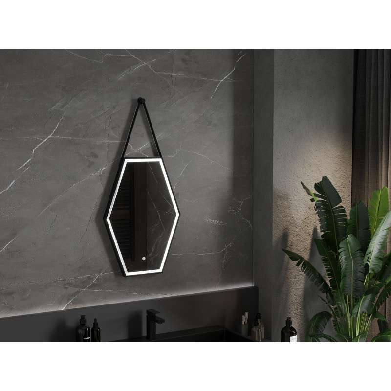 Mexen Orla beleuchteter Badezimmerspiegel 50 x 70 cm, LED 6000K, Antibeschlag, schwarzer Rahmen - 9815-050-070-611-70