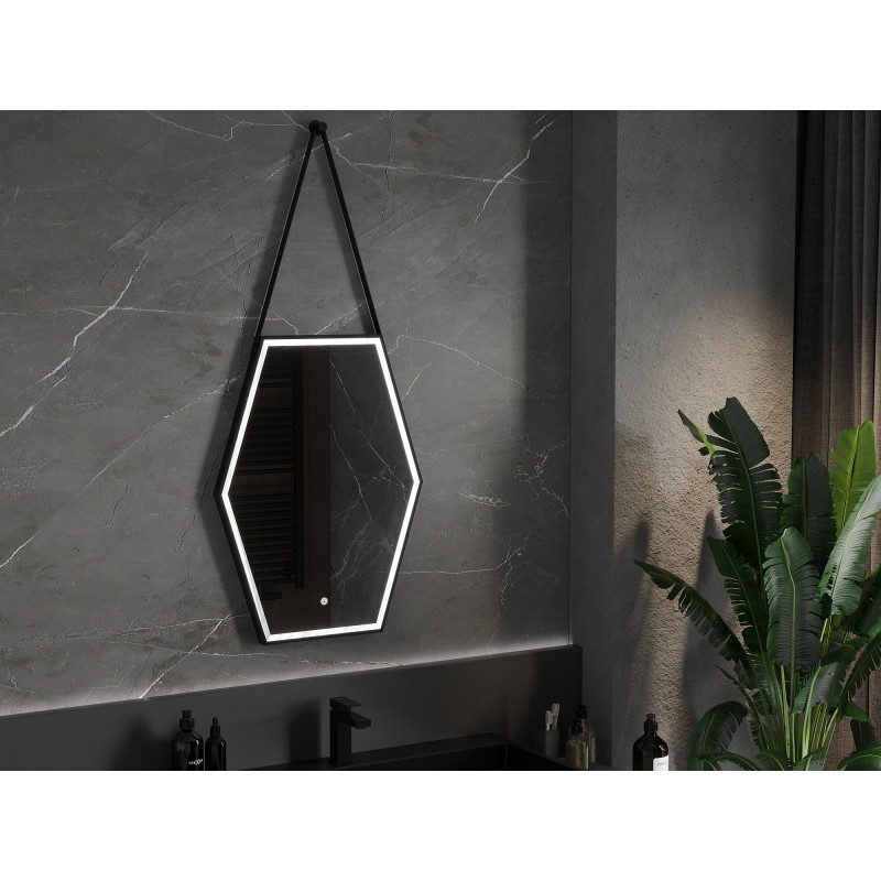 Mexen Orla beleuchteter Badezimmer-Spiegel 60 x 80 cm, LED 6000K, Antibeschlag, schwarzer Rahmen - 9815-060-080-611-70