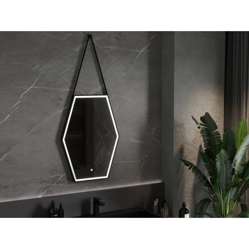 Mexen Orla beleuchteter Badezimmerspiegel 60 x 80 cm, LED 6000K, Antibeschlag, schwarzer Rahmen - 9815-060-080-611-70