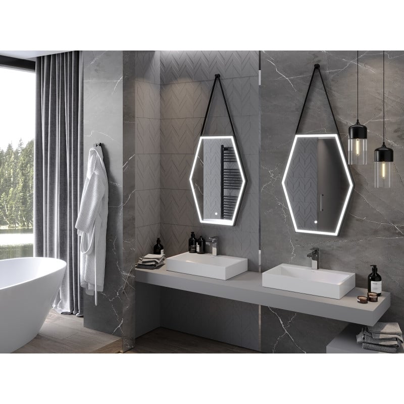 Mexen Orla beleuchteter Badezimmerspiegel 60 x 80 cm, LED 6000K, Antibeschlag, schwarzer Rahmen - 9815-060-080-611-70