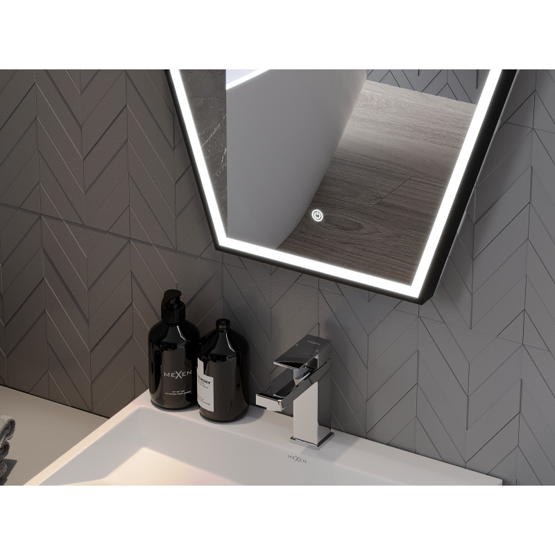 Mexen Orla beleuchteter Badezimmerspiegel 60 x 80 cm, LED 6000K, Antibeschlag, schwarzer Rahmen - 9815-060-080-611-70