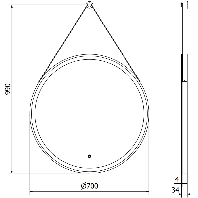Mexen Reni beleuchteter Badezimmerspiegel, rund 70 cm, LED 6000K, Antibeschlag, schwarzer Rahmen - 9812-070-070-611-70