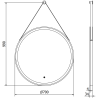 Mexen Reni beleuchteter Badezimmerspiegel, rund 70 cm, LED 6000K, Antibeschlag, schwarzer Rahmen - 9812-070-070-611-70