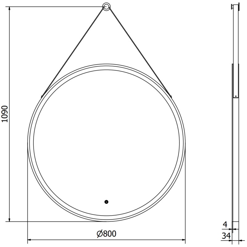 Mexen Reni beleuchteter Badezimmerspiegel, rund 80 cm, LED 6000K, Antibeschlag, schwarzer Rahmen - 9812-080-080-611-70