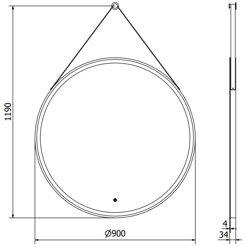 Mexen Reni beleuchteter Badezimmerspiegel, rund 90 cm, LED 6000K, Antibeschlag, schwarzer Rahmen - 9812-090-090-611-70