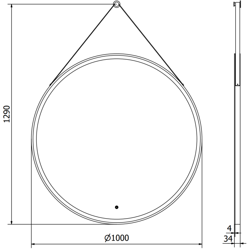 Mexen Reni rundes, beleuchtetes Badezimmerspiegel, 100 cm, LED 6000K, Antibeschlag, schwarzer Rahmen - 9812-100-100-611-70