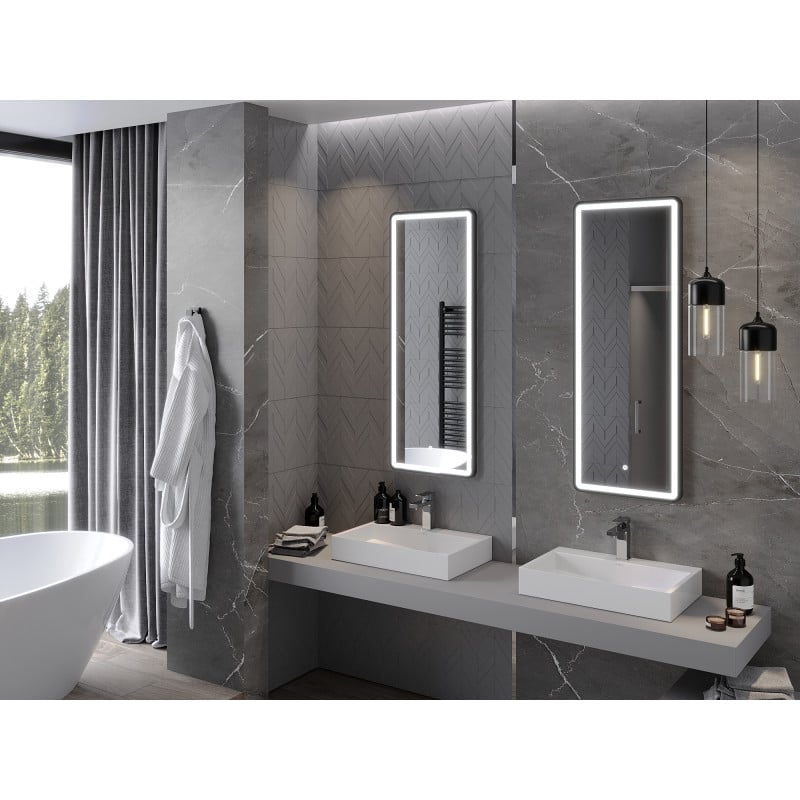 Mexen Coro beleuchteter Badezimmerspiegel 45 x 120 cm, LED 6000K, Antibeschlag, schwarzer Rahmen - 9817-045-120-611-70