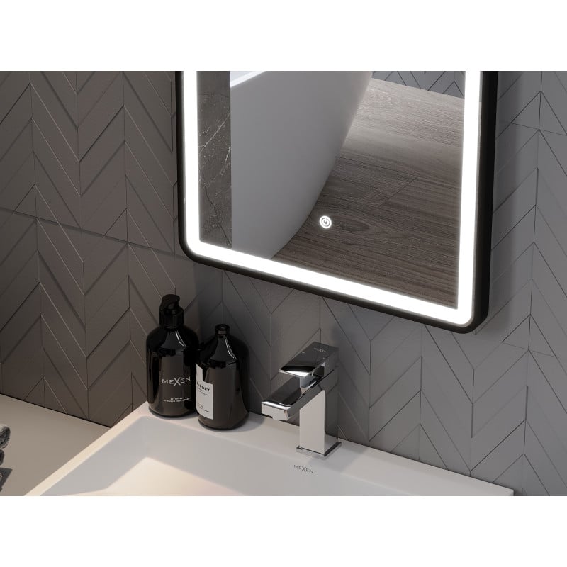 Mexen Coro beleuchteter Badezimmerspiegel 50 x 150 cm, LED 6000K, Antibeschlag, schwarzer Rahmen - 9817-050-150-611-70
