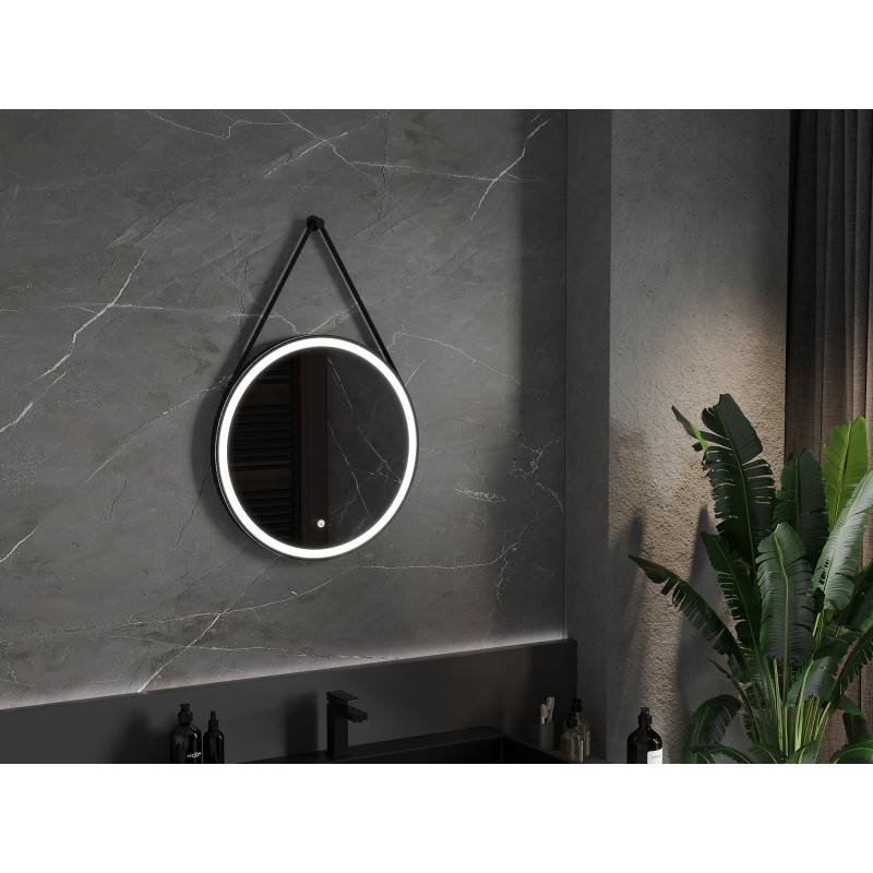 Mexen Reni beleuchteter Badezimmerspiegel, rund 60 cm, LED 6000K, anti-nebel, schwarzer Rahmen - 9812-060-060-611-70