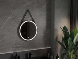 Mexen Reni beleuchteter Badezimmerspiegel, rund 60 cm, LED 6000K, Antibeschlag, schwarzer Rahmen - 9812-060-060-611-70