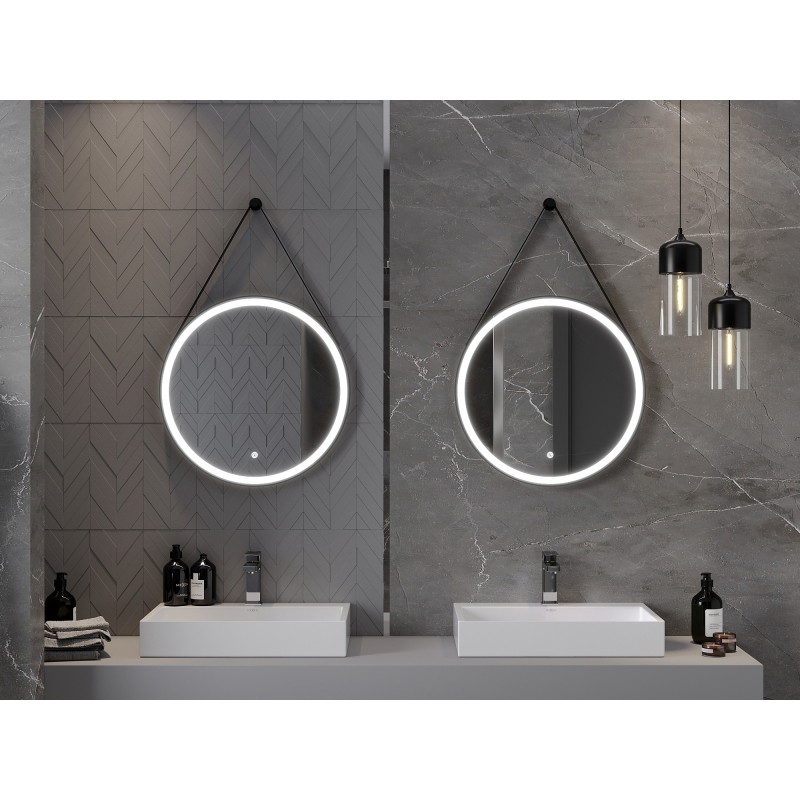 Mexen Reni beleuchteter Badezimmerspiegel, rund 60 cm, LED 6000K, anti-nebel, schwarzer Rahmen - 9812-060-060-611-70