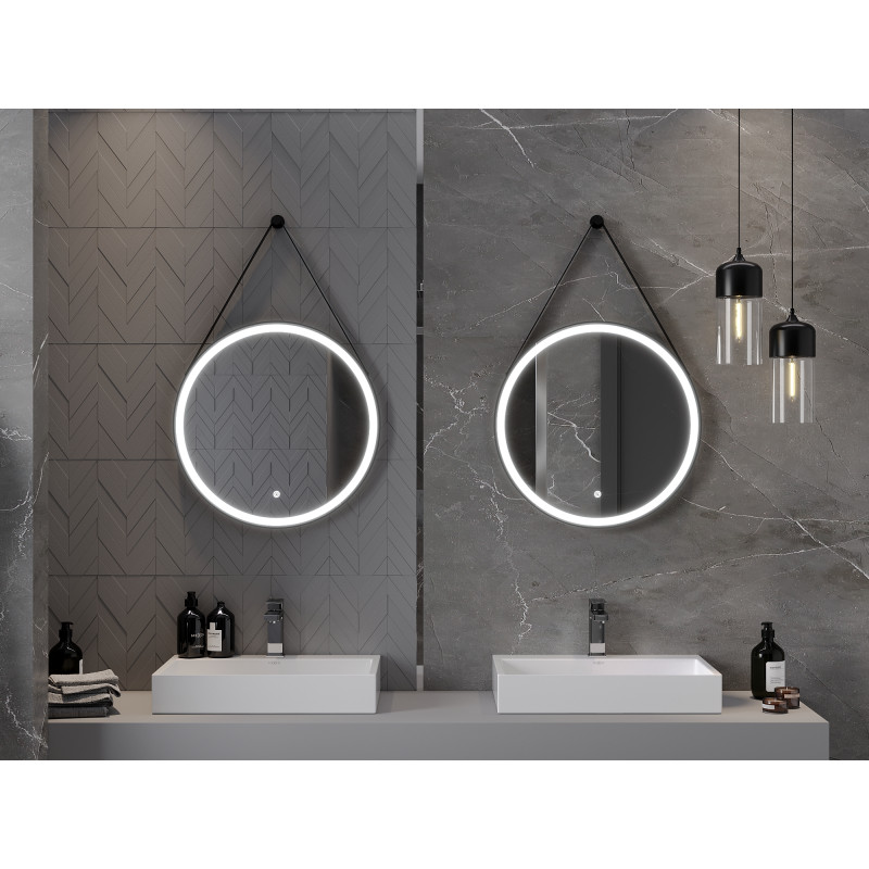 Mexen Reni beleuchteter Badezimmerspiegel, rund 60 cm, LED 6000K, Antibeschlag, schwarzer Rahmen - 9812-060-060-611-70