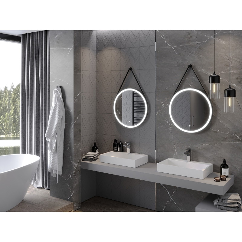 Mexen Reni beleuchteter Badezimmerspiegel, rund 60 cm, LED 6000K, anti-nebel, schwarzer Rahmen - 9812-060-060-611-70