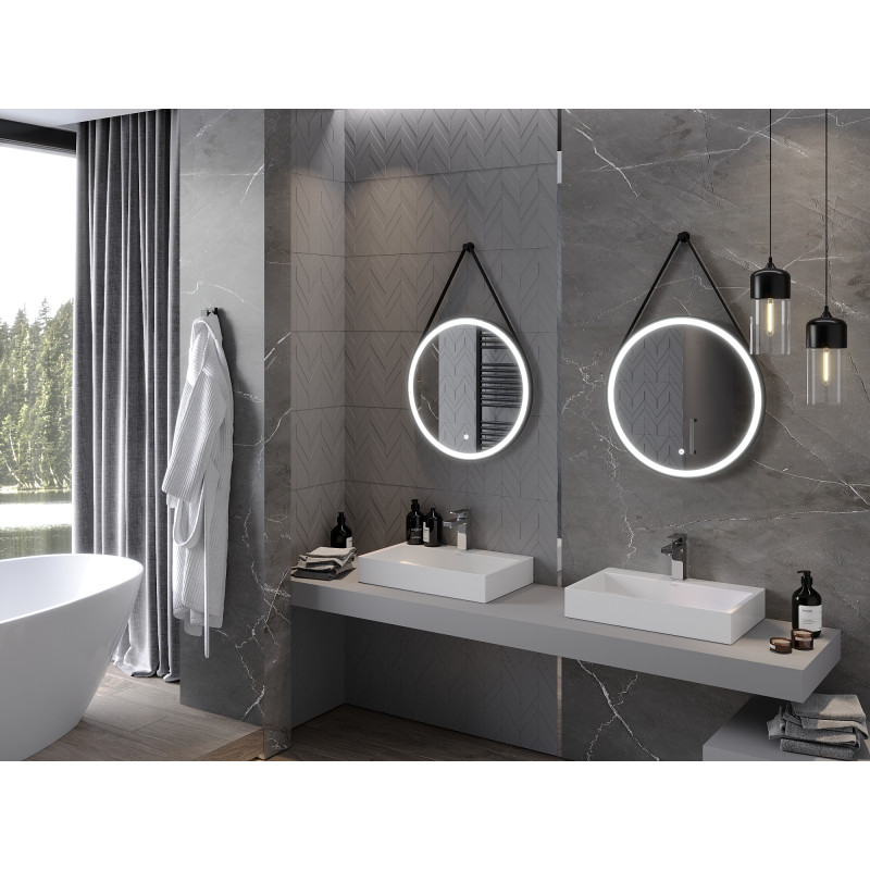 Mexen Reni beleuchteter Badezimmerspiegel, rund 60 cm, LED 6000K, Antibeschlag, schwarzer Rahmen - 9812-060-060-611-70