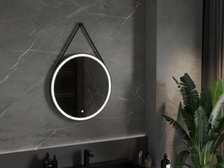 Mexen Reni beleuchteter Badezimmerspiegel, rund 70 cm, LED 6000K, Antibeschlag, schwarzer Rahmen - 9812-070-070-611-70