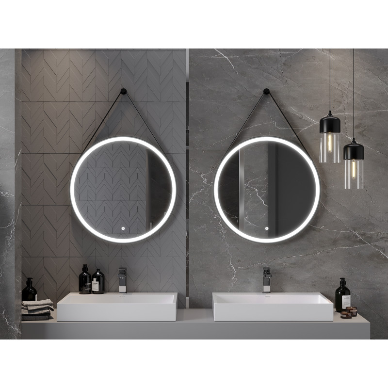 Mexen Reni beleuchteter Badezimmerspiegel, rund 70 cm, LED 6000K, Antibeschlag, schwarzer Rahmen - 9812-070-070-611-70