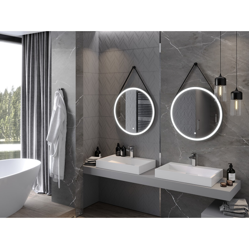 Mexen Reni beleuchteter Badezimmerspiegel, rund 70 cm, LED 6000K, Antibeschlag, schwarzer Rahmen - 9812-070-070-611-70