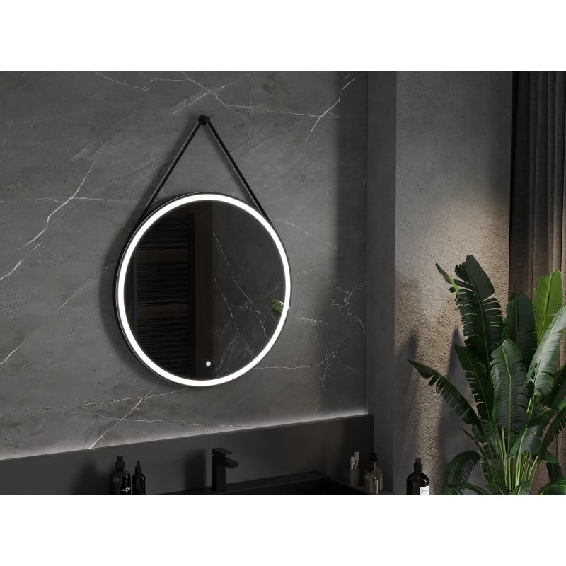 Mexen Reni beleuchteter Badezimmer-Spiegel, rund, 80 cm, LED 6000K, Antibeschlag, schwarzer Rahmen - 9812-080-080-611-70
