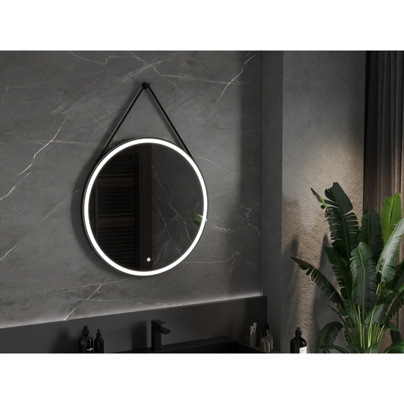 Mexen Reni beleuchteter Badezimmerspiegel, rund 80 cm, LED 6000K, Antibeschlag, schwarzer Rahmen - 9812-080-080-611-70