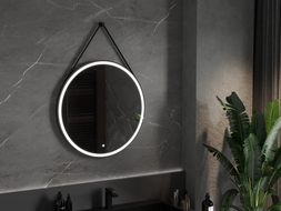 Mexen Reni beleuchteter Badezimmerspiegel, rund 80 cm, LED 6000K, Antibeschlag, schwarzer Rahmen - 9812-080-080-611-70