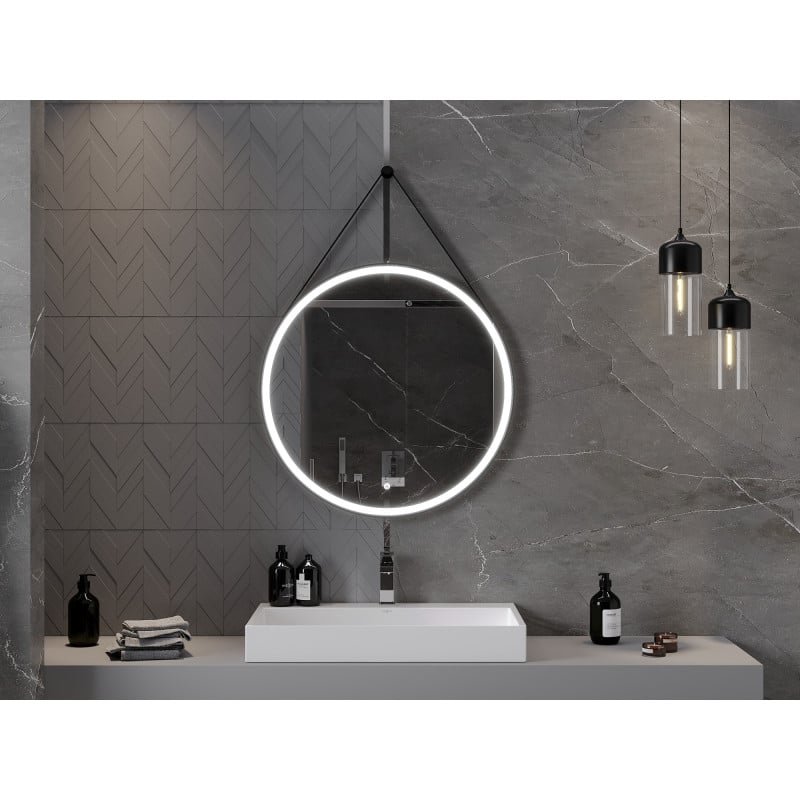 Mexen Reni beleuchteter Badezimmer-Spiegel, rund, 80 cm, LED 6000K, Antibeschlag, schwarzer Rahmen - 9812-080-080-611-70