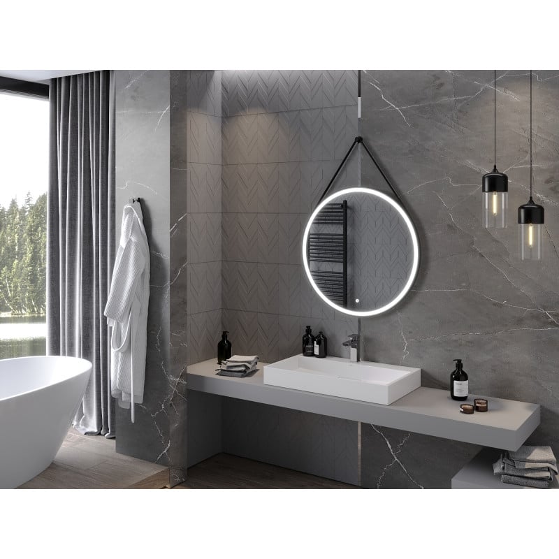 Mexen Reni beleuchteter Badezimmer-Spiegel, rund, 80 cm, LED 6000K, Antibeschlag, schwarzer Rahmen - 9812-080-080-611-70