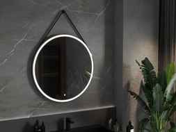 Mexen Reni beleuchteter runder Badezimmerspiegel, 90 cm, LED 6000K, Antibeschlag, schwarzer Rahmen - 9812-090-090-611-70