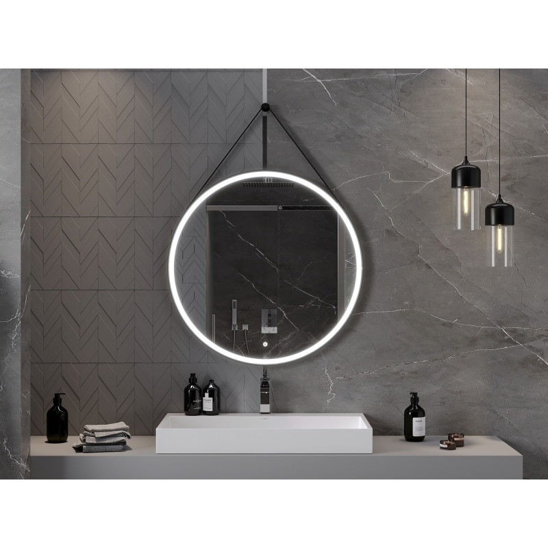 Mexen Reni beleuchteter Badezimmerspiegel, rund 90 cm, LED 6000K, Antibeschlag, schwarzer Rahmen - 9812-090-090-611-70