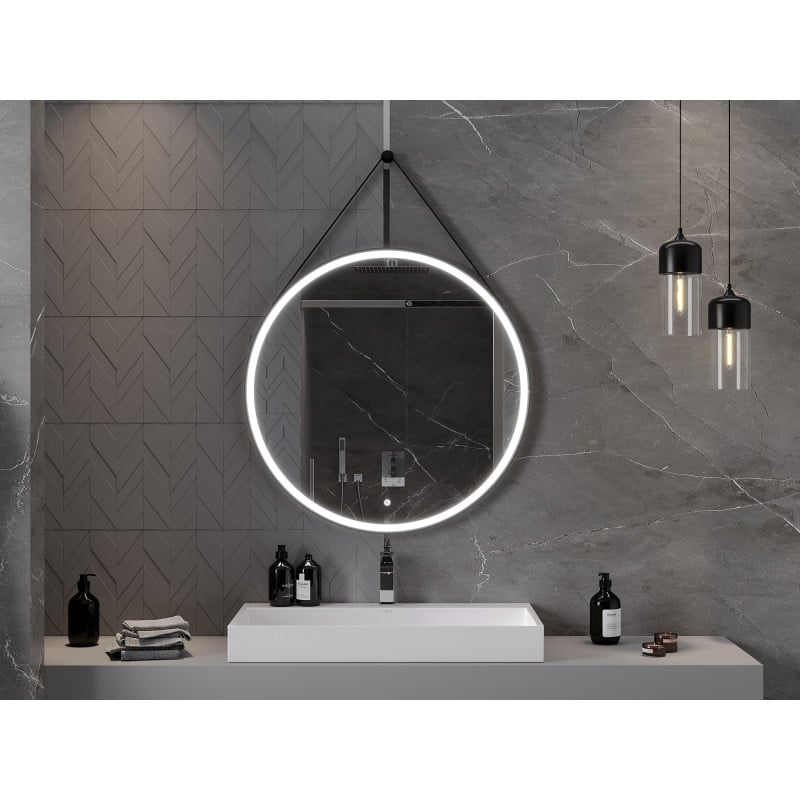 Mexen Reni beleuchteter runder Badezimmerspiegel, 90 cm, LED 6000K, Antibeschlag, schwarzer Rahmen - 9812-090-090-611-70
