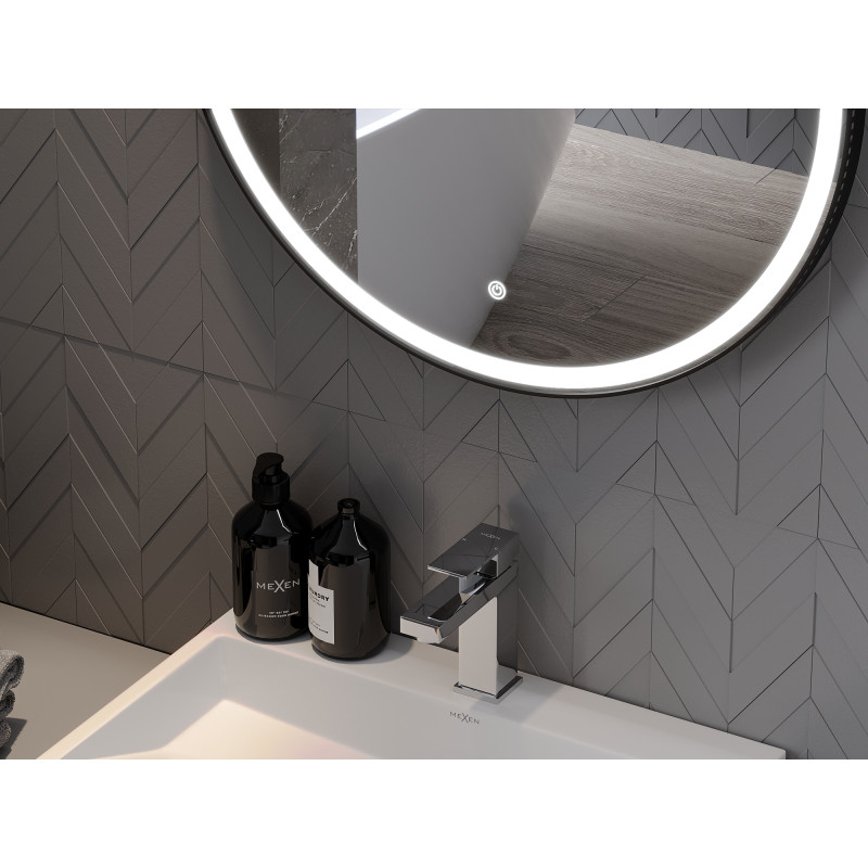 Mexen Reni rundes, beleuchtetes Badezimmerspiegel, 100 cm, LED 6000K, Antibeschlag, schwarzer Rahmen - 9812-100-100-611-70