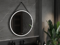 Mexen Reni rundes, beleuchtetes Badezimmerspiegel, 100 cm, LED 6000K, Antibeschlag, schwarzer Rahmen - 9812-100-100-611-70