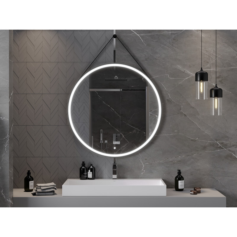 Mexen Reni rundes, beleuchtetes Badezimmerspiegel, 100 cm, LED 6000K, Antibeschlag, schwarzer Rahmen - 9812-100-100-611-70