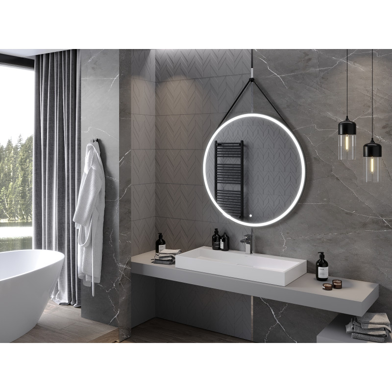 Mexen Reni rundes, beleuchtetes Badezimmerspiegel, 100 cm, LED 6000K, Antibeschlag, schwarzer Rahmen - 9812-100-100-611-70