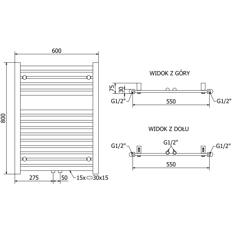 Mexen Hades Badezimmerheizkörper 800 x 600 mm, 452 W, weiß - W104-0800-600-00-20