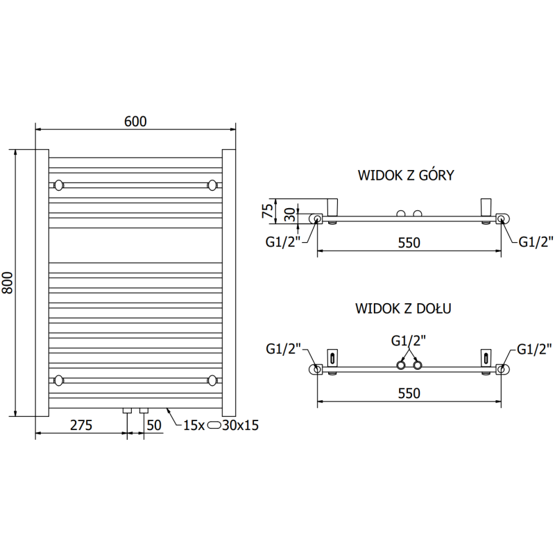 Mexen Hades Badezimmerheizkörper 800 x 600 mm, 452 W, schwarz - W104-0800-600-00-70