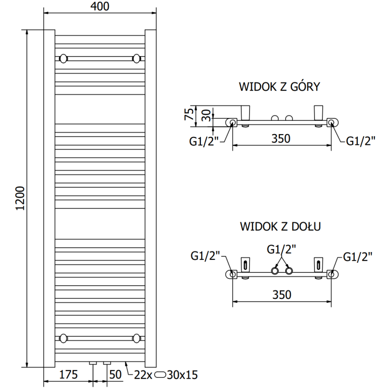 Mexen Hades Badezimmerheizkörper 1200 x 400 mm, 472 W, weiß - W104-1200-400-00-20