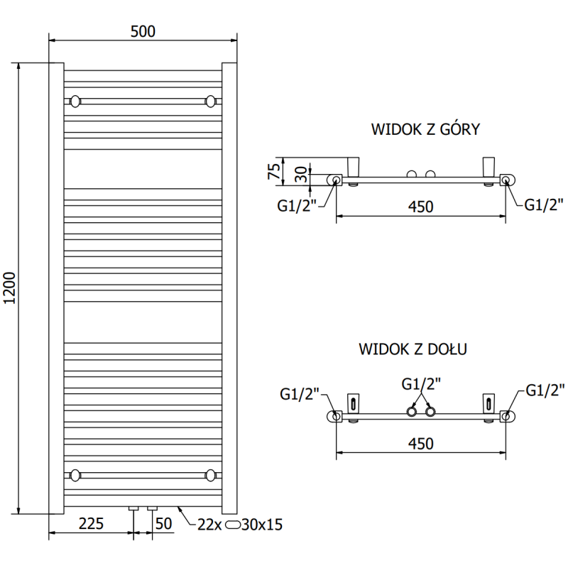 Mexen Hades Badezimmerheizkörper 1200 x 500 mm, 570 W, schwarz - W104-1200-500-00-70