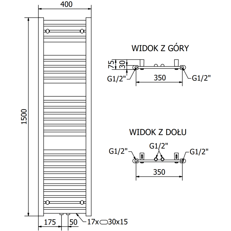 Mexen Hades Badezimmerheizkörper 1500 x 400 mm, 583 W, weiß - W104-1500-400-00-20