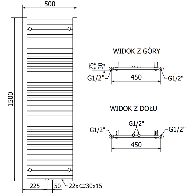 Mexen Hades Badezimmerheizkörper 1500 x 500 mm, 703 W, weiß - W104-1500-500-00-20