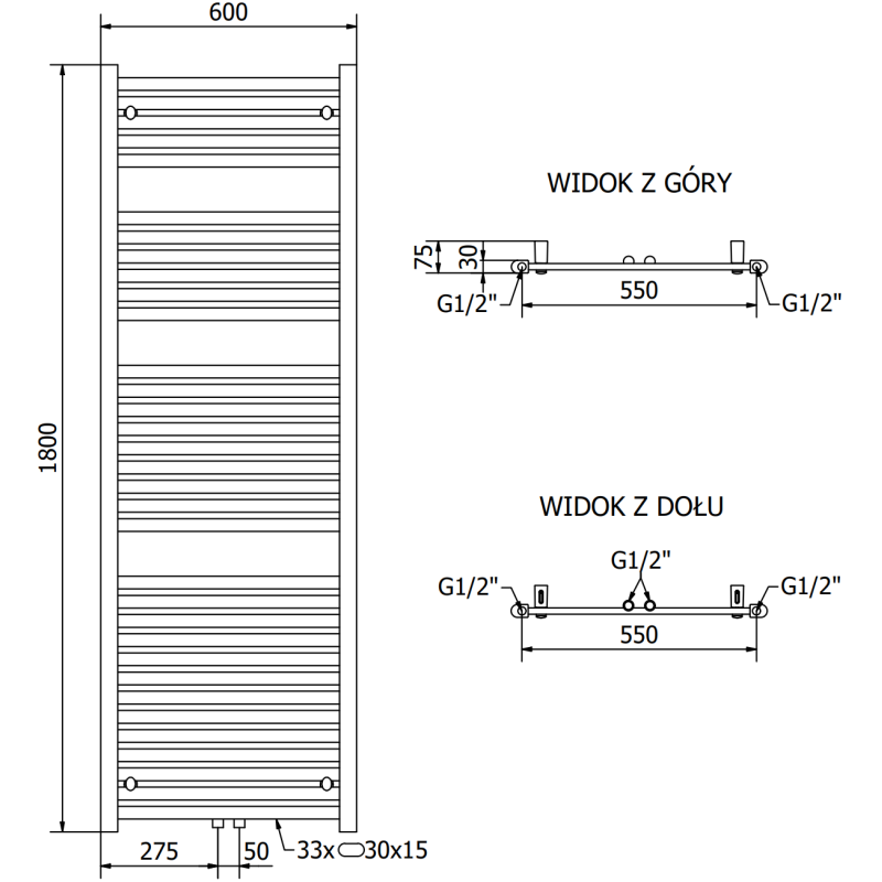 Mexen Hades Badezimmerheizkörper 1800 x 600 mm, 1000 W, weiß - W104-1800-600-00-20
