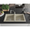 Mexen Mario Granitspüle 2-Kammer mit Küchenarmatur Aster, beige - 6504-69-73450-07