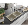 Mexen Mario Granitspüle 2-beckig mit Küchenarmatur Aster, beige - 6504-69-73450-07
