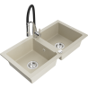 Mexen Mario Granitspüle 2-beckig mit Küchenarmatur Aster, beige - 6504-69-73450-07