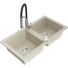 Mexen Mario Granitspüle 2-Kammern mit Küchenarmatur Aster, beige - 6504-69-73450-07