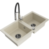 Mexen Mario Granitspüle 2-Kammer mit Küchenarmatur Aster, beige - 6504-69-73450-07-B