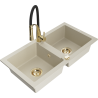 Mexen Mario 2-kommer-Spülbecken aus Granit mit Aster Küchenarmatur, beige - 6504-69-73450-57-G