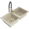 Mexen Mario Granitspüle 2-beckig mit Küchenarmatur Aster, beige - 6504-69-73450-57-G