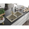Mexen Mario Granitspüle 2-Becken mit Küchenarmatur Aster, beige - 6504-69-73450-57-B